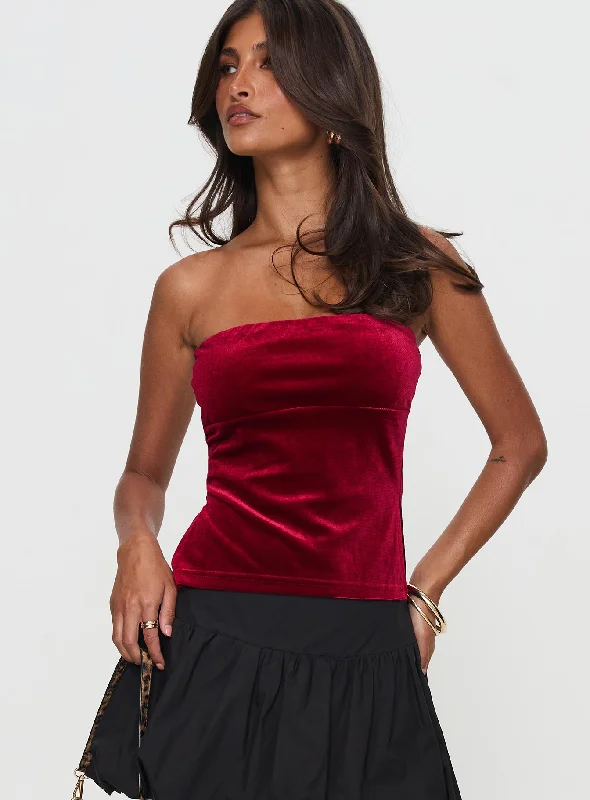 Timeless Elegance Redefined Women's Seasonal Attire Timeless Elegance Redefined Janece Strapless Velvet Top Red