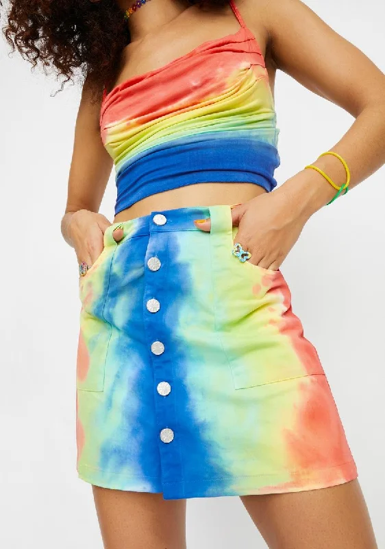 Women's Plus-Size Garments Hot Brand Discounts Righteous Mood Rainbow Tie Dye Twill Mini Skirt