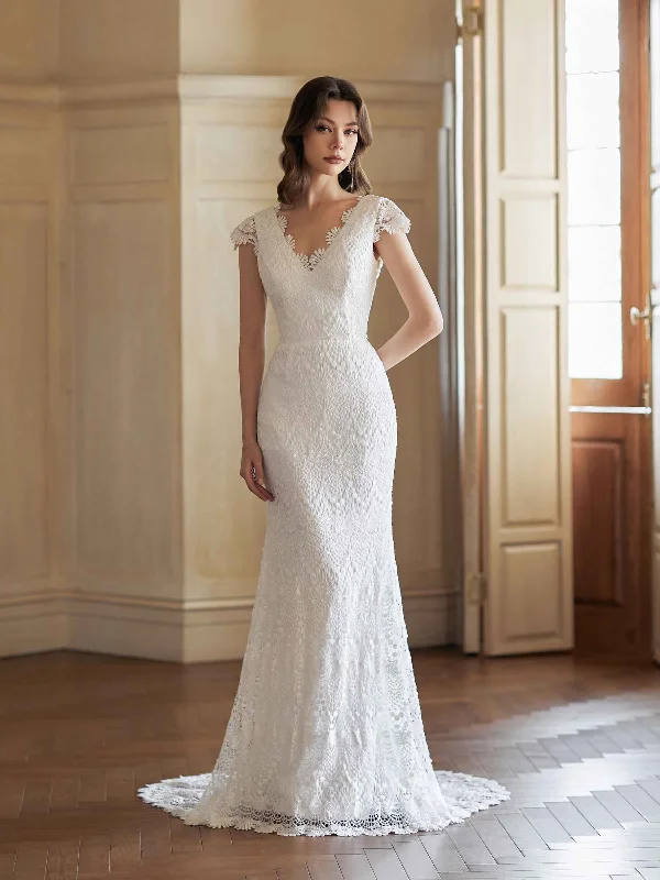 Affordable Luxury Women's Garments Fast Fashion Favorites Sexy Mermaid Open Back V-neck Maxi Long Lace Wedding Dresses Online