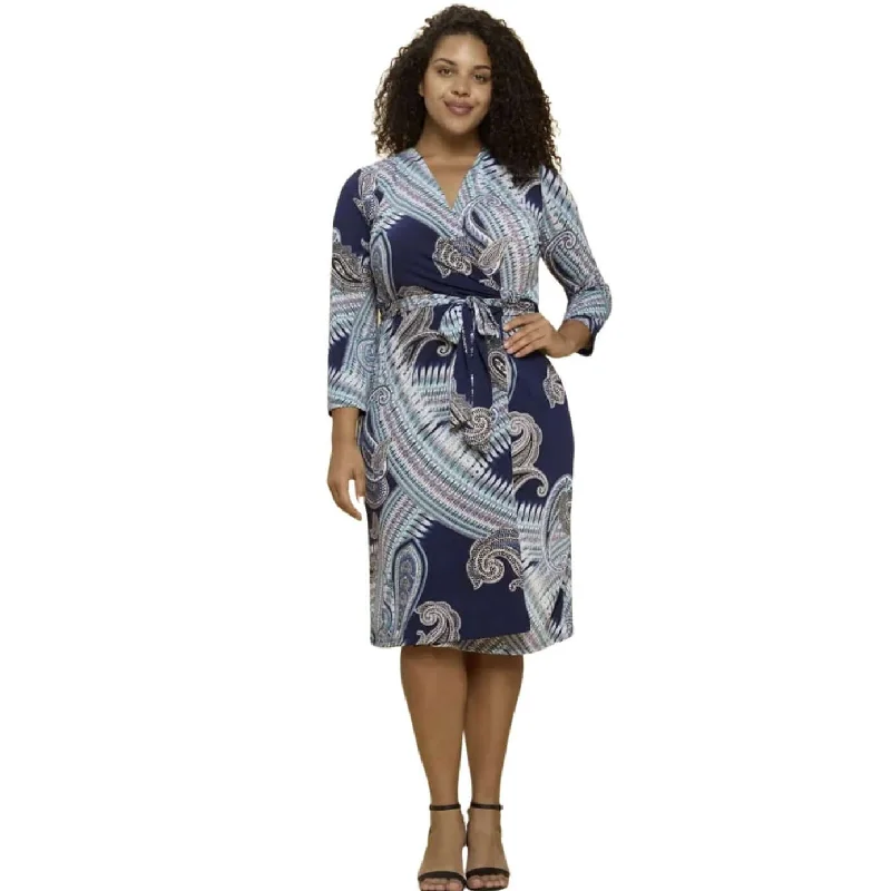 Women's Vintage Attire Daily Deals Effortless Beauty Navy Printed Wrap Dress Made in USA Plus Size