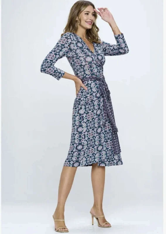 Women's Office Attire Flash Sales Sophisticated Floral Jersey Wrap Dress Made in USA Plus Size