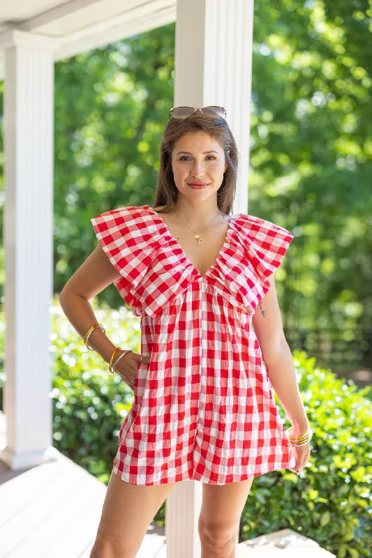 Stylish Women's Garments For Holidays Shop Sales Picnic Ready Red Checkered Romper