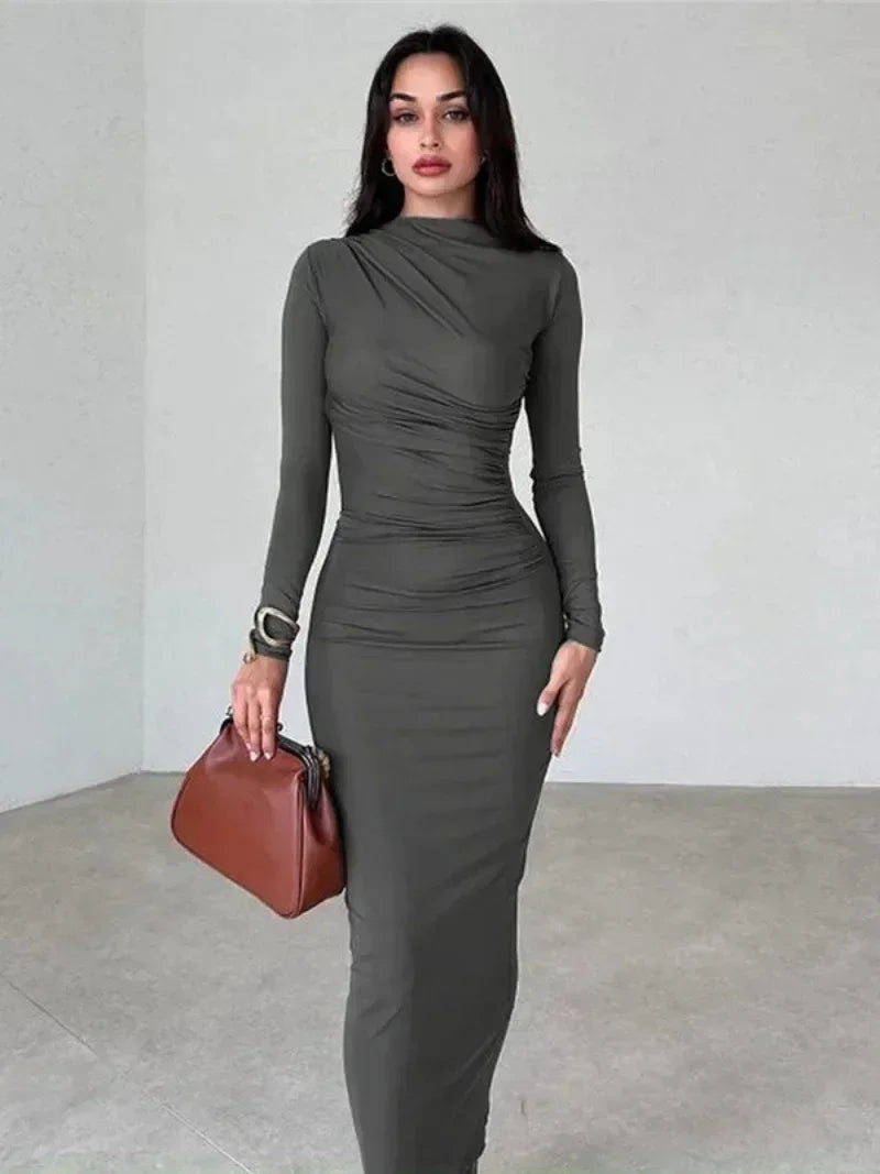 Women's Seasonal Clothing Special Offers DressBetty - 2024 Streetwear Spring Office Lady Solid Tunics Bodycon Party Maxi Dress