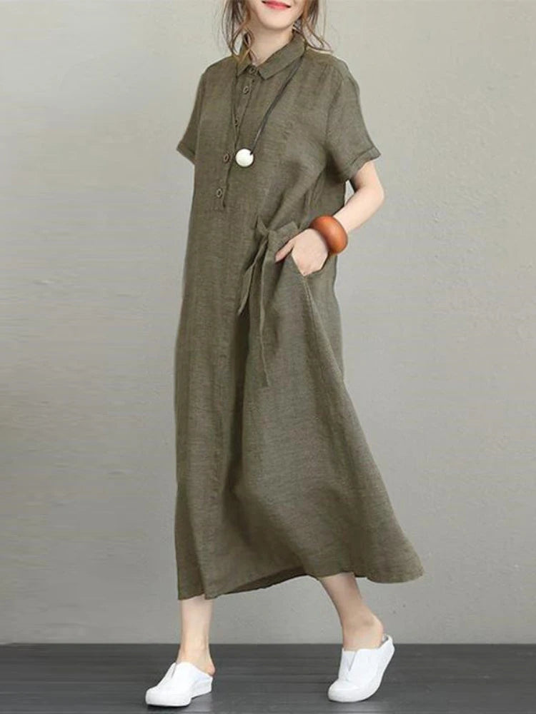 Women's Holiday Outfit Trendy Pulse DressBetty - 2024 Summer Cotton Linen Vintage Casual Loose Mid-length Maxi Dress