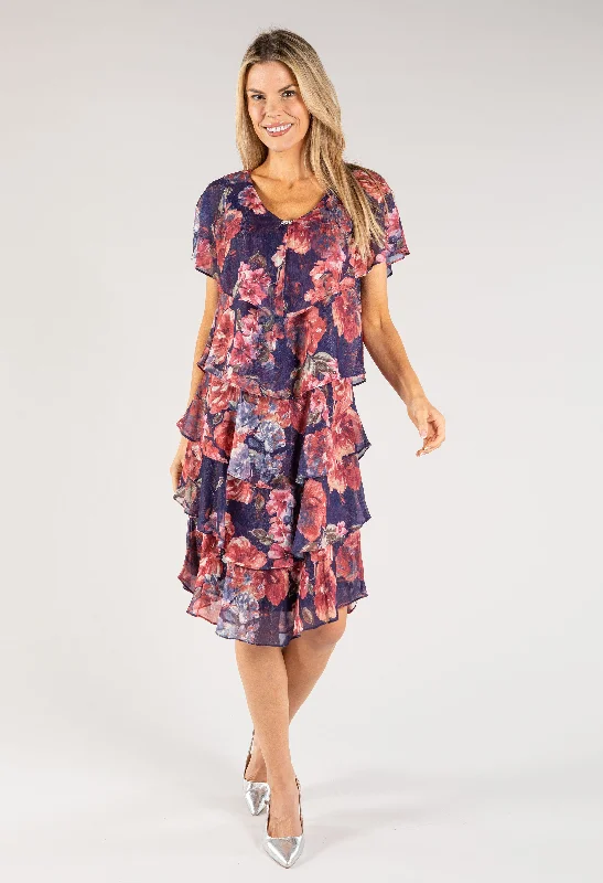 Women's Outdoor Activity Garments Chic And Edgy Floral Tiered Dress