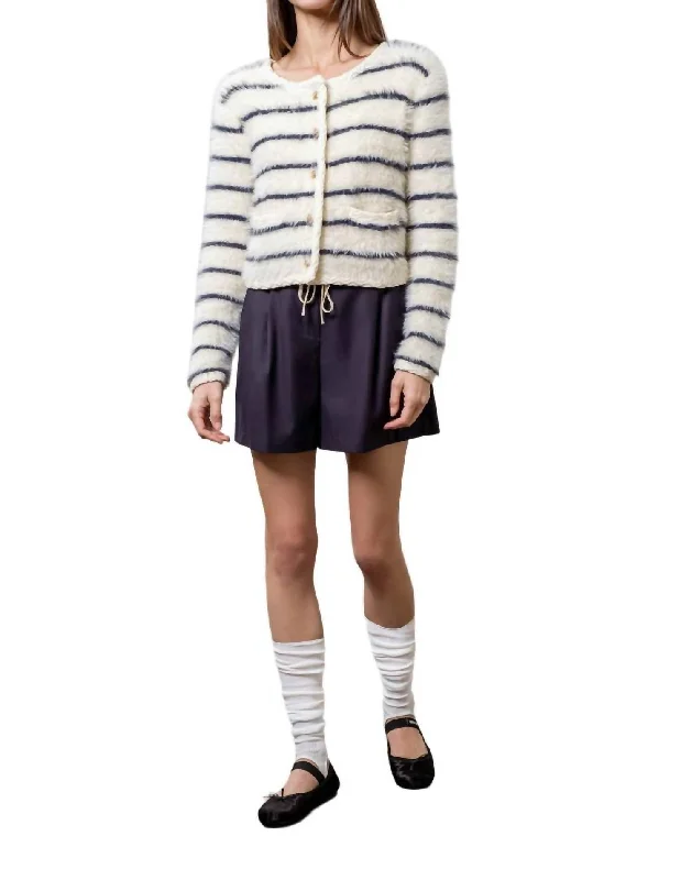 Women's Fashionable Attire For Work The Good Stuff Cozy Striped Cardigan In Navy/white