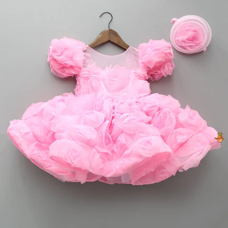 Comfortable Garments For Women Sleek Style Discounts Frilly Pink Dress With Detachable Bow And Matching Swirled Headbow