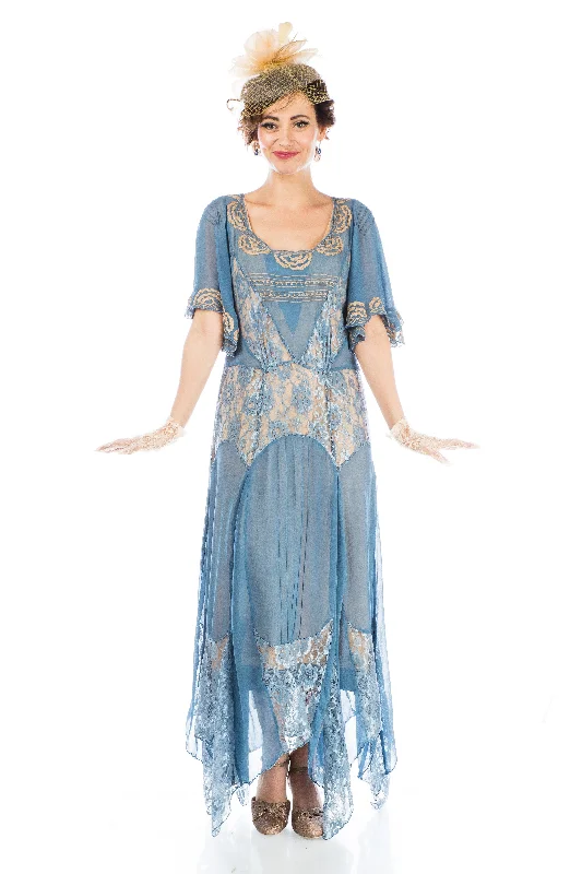 Women's Loungewear Clothes Forward Trendsetter Irene Art Nouveau Style Dress in Blue by Nataya