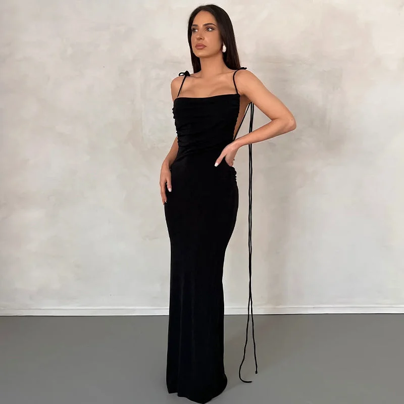 Women's Elegant Evening Outfit Unleash Your Style Lygens 11184 Ruched Halter Backless Elegant Velvet Maxi Women'S Dresses 2023 New Fashion Party Club American Clothing Wholesale