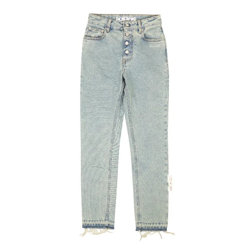 Vintage-Inspired Women's Clothes Easy Elegance Sales Off-White C/O Virgil Abloh Riserva Straight Jeans - Light Blue