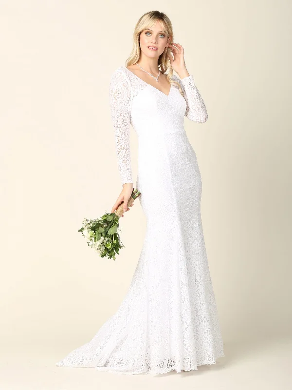 Classic Women's Apparel Limited Time Offer Simple Long Sleeve Lace Wedding Dress Sale