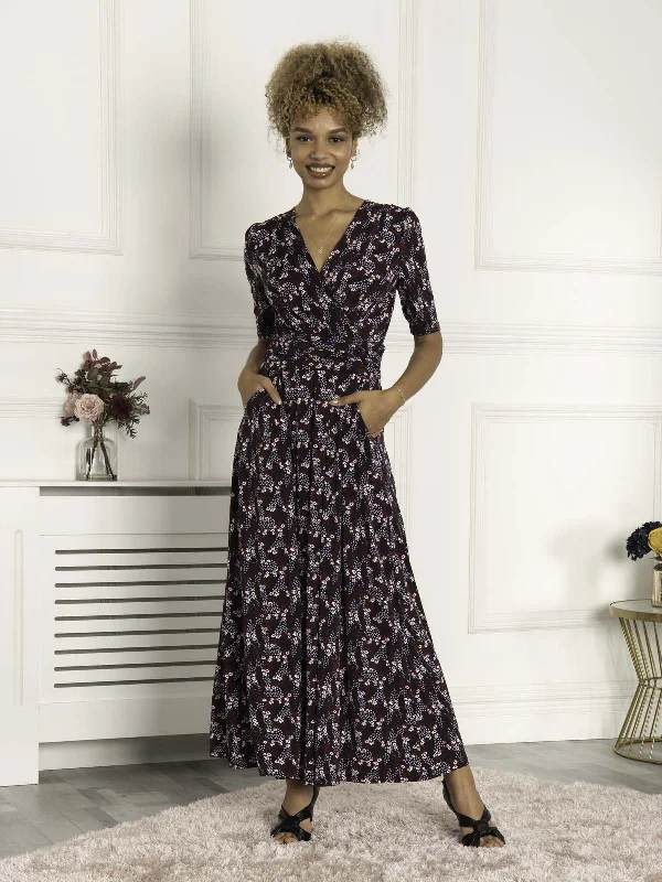 Women's Activewear Attire Budget-Friendly Fashion Calais Half Sleeve Maxi Dress, Navy Floral