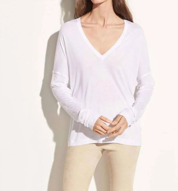 Popular Collection Drop Shoulder V-Neck Top In Off-White