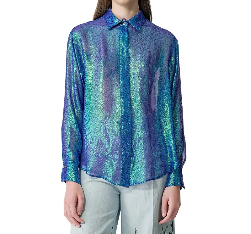 Trend Forward Threads Iris Chiffon Silk Shirt In Curacao