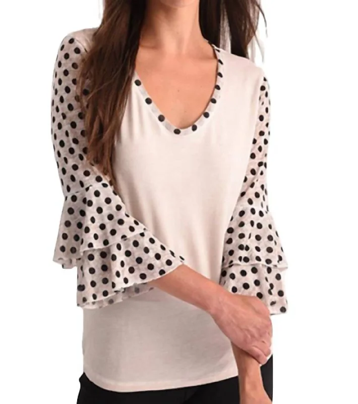 Ride The Style Wave Polkadot Sleeve Top In Sand