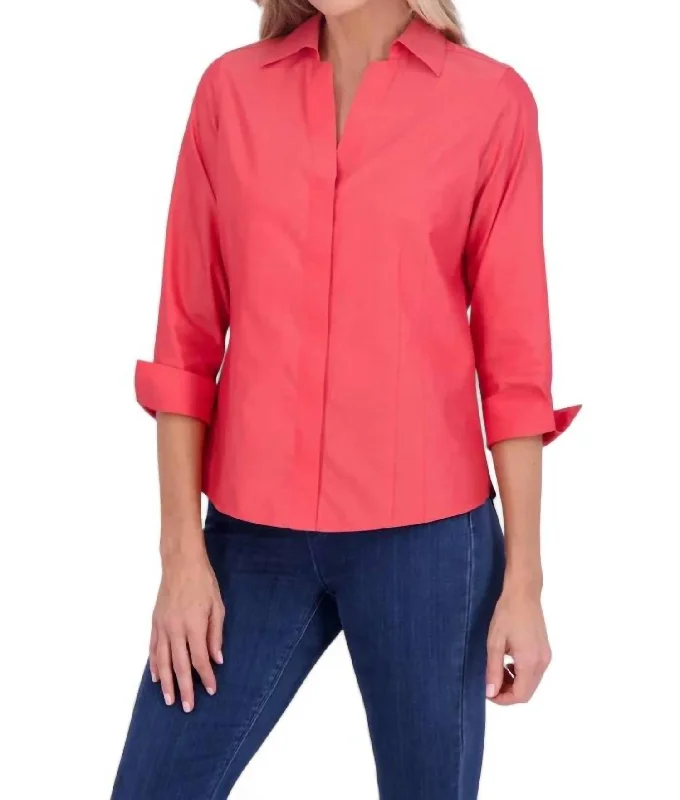 Limited Time Taylor 3/4 Sleeve Pinpoint Non-Iron Shirt In Simply Red