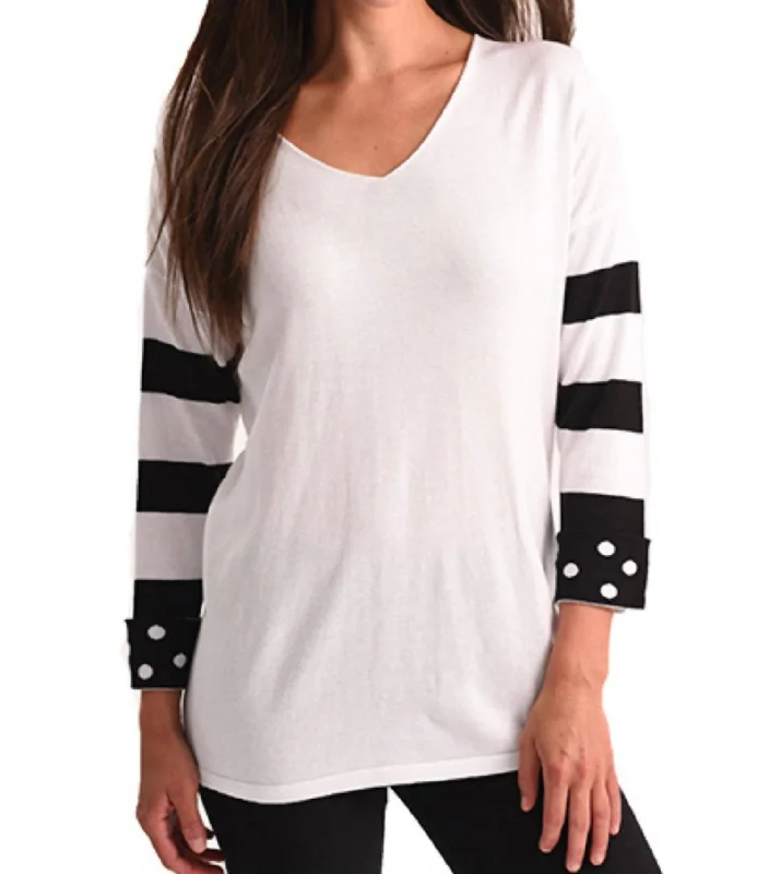 Absurdly Cheap Sale Polkadot & Stripe Sleeve Top In White/black