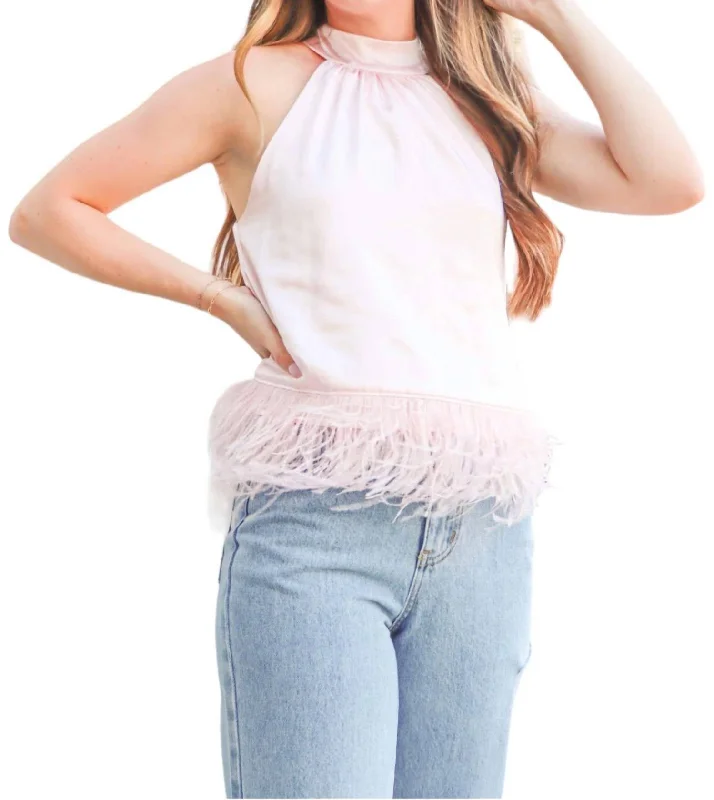 Flash Sale Feather Trim Top In Pastel Pink