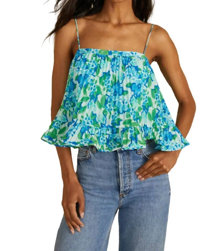 Essentials On Sale Kersten Pleated Top In Garden Blues