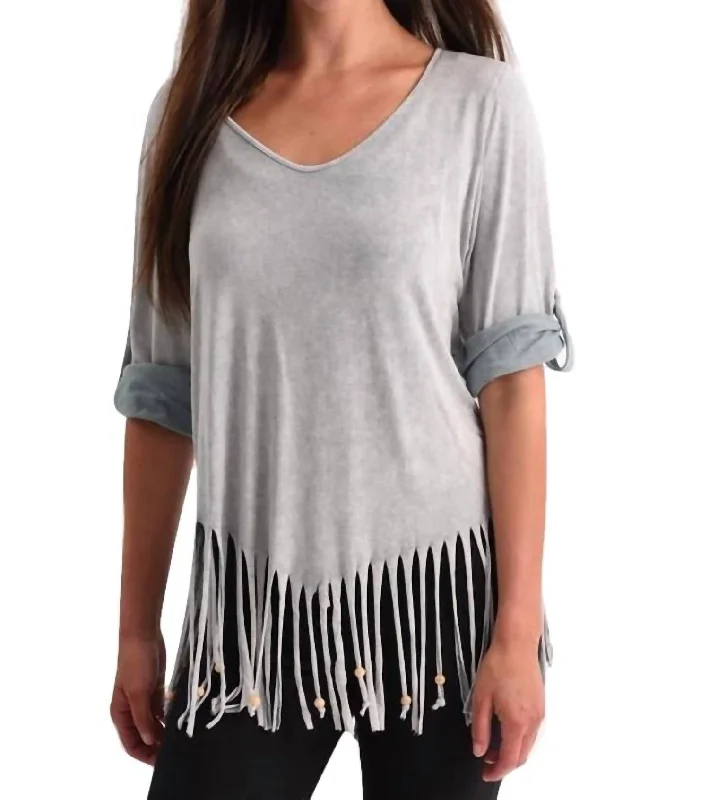 Insane Discount Onslaught Stone Wash Cut Out Fringe Top In Slate