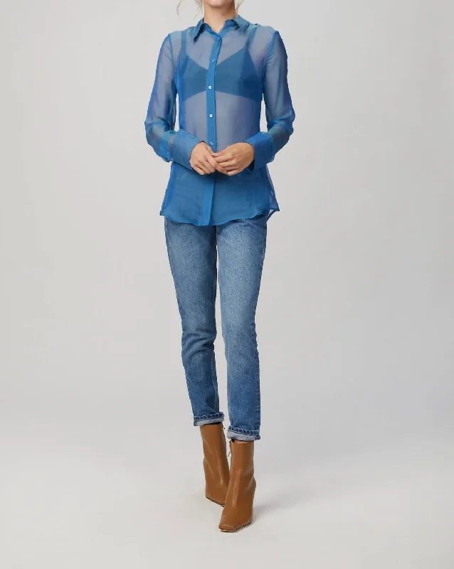 Classic Elegance Sales Chiffon Slim Shirt In Blue