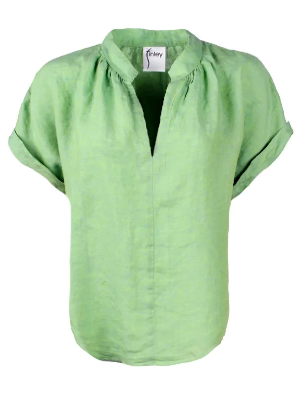 Trend Alert Women's Jay Crossdye Linen Top In Green Tea