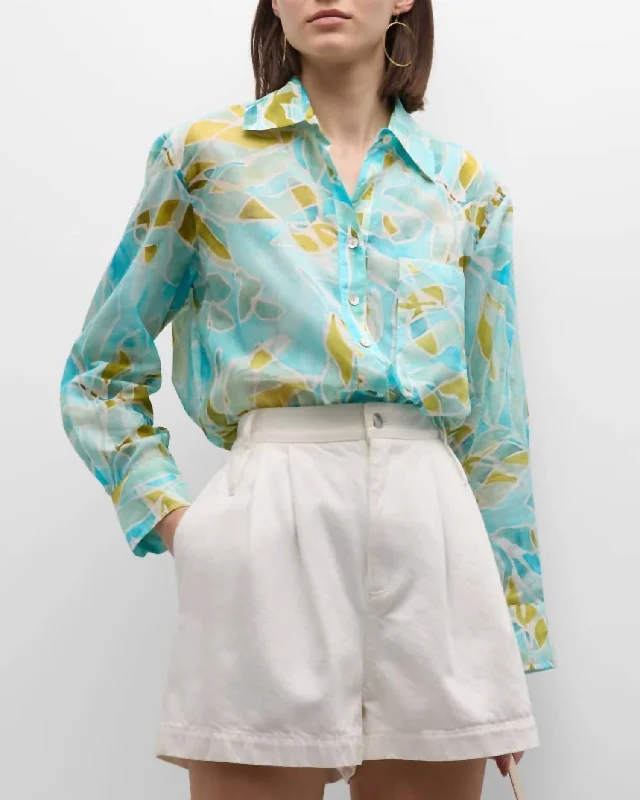 Hot Trends Andie Seaweed Print Shirt In Teal/multi