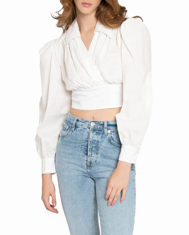 Insane Discount Onslaught Cotton Poplin Wrap Top In Wwhite