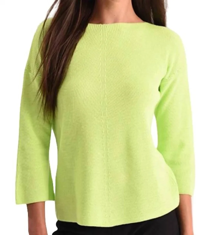 Seasonal Clearance Ribbed 3/4 Sleeve Top In Kiwi