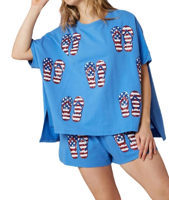 Trendy Styles America And Flip Flops Sequin Top In Blue