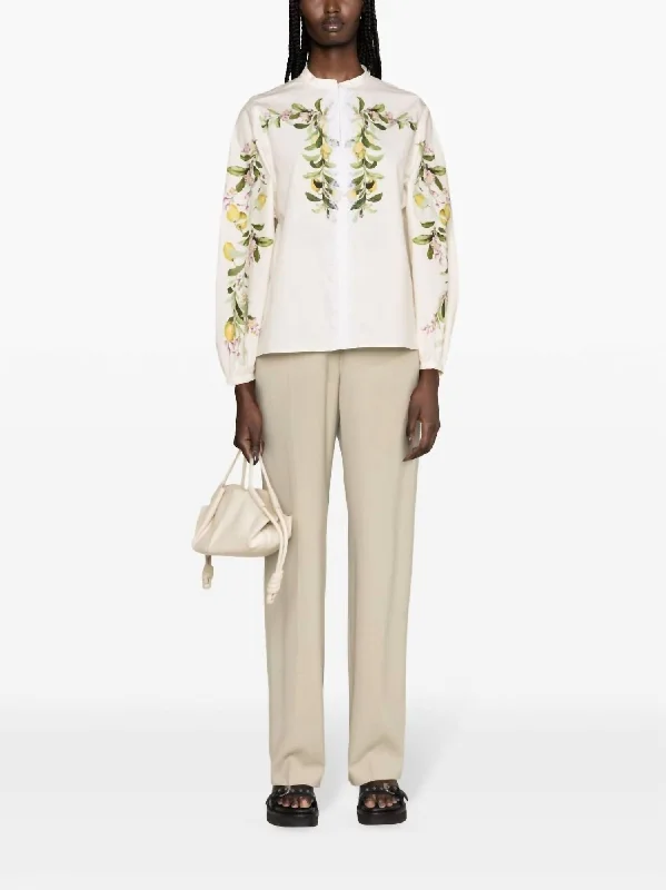 Forward Trendsetter Printed Poplin Ivy And Lemon Top In Ivory