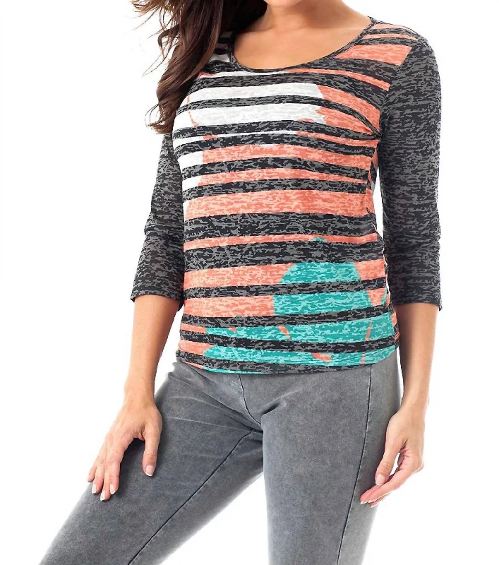 Clearance Event Baseball Stripe Top In Gray Multi