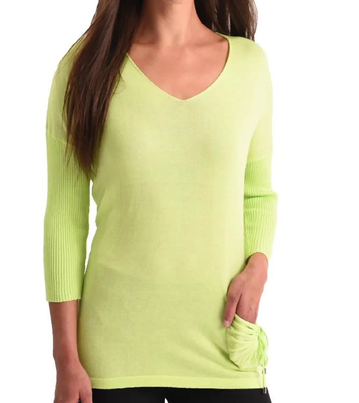 Huge Discounts This Week Tie Pocket Detail V-Neck Top In Lime