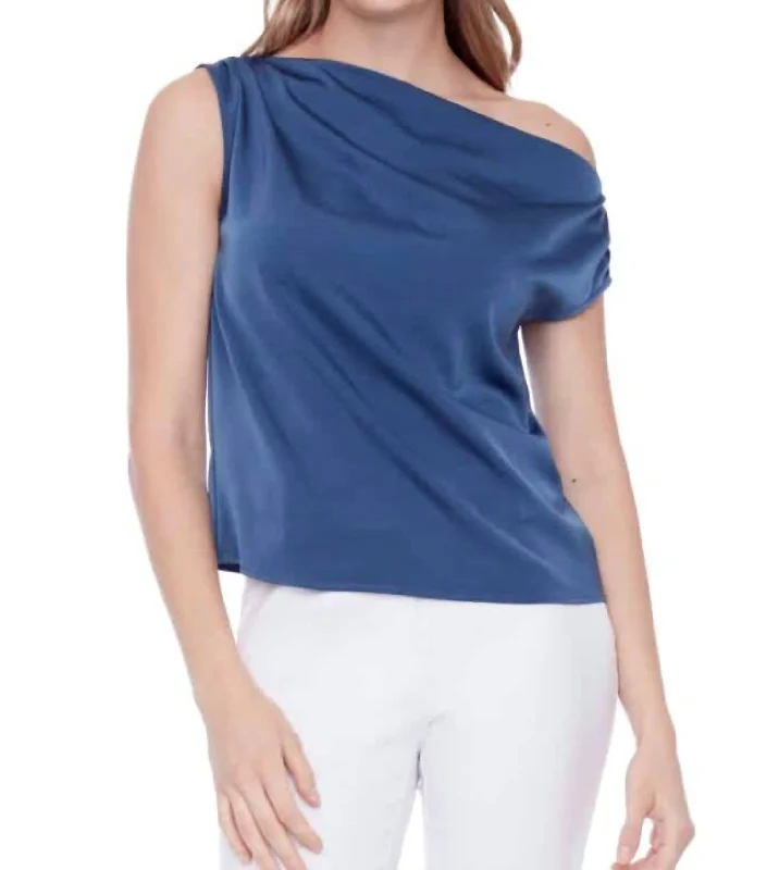 Get The Latest Trends Lily Solid Satin Assymetric Top In Midnight