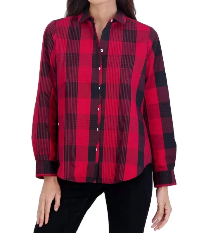 The Good Stuff Charlie No Iron Buffalo Plaid Shirt In Red Plaid