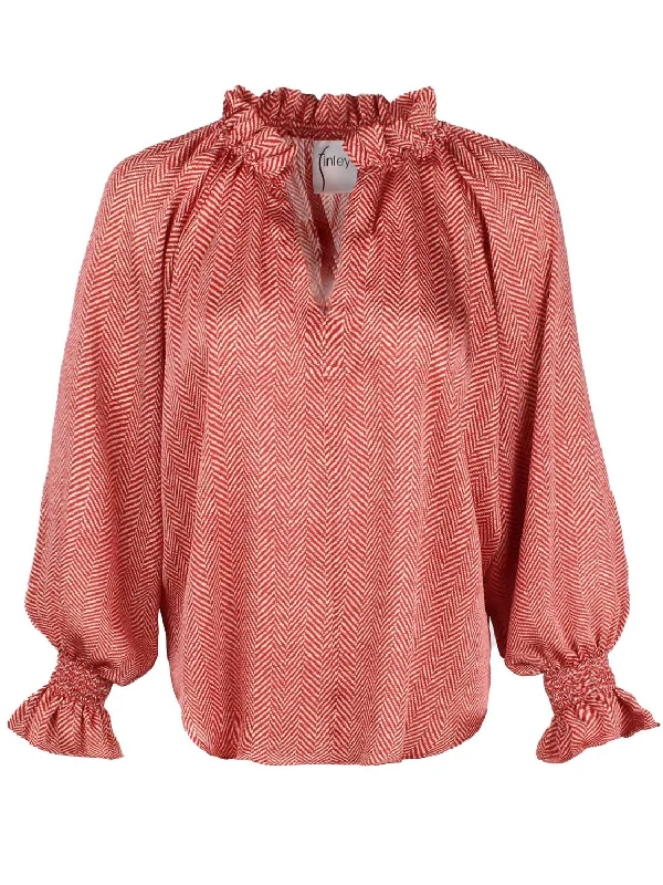 Chic Styles Herringbone Candace Top In Red/cream