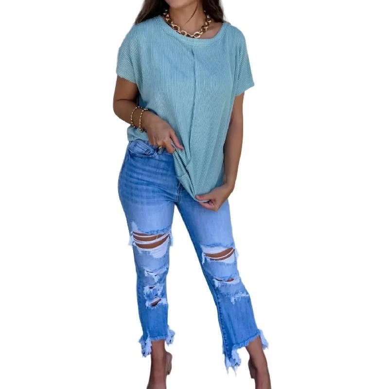 Budget Friendly Sophia Ribbed Top In Teal