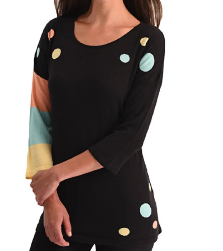 Limited Time Offer Polkadot-Stripe Sleeve Top In Black Multi