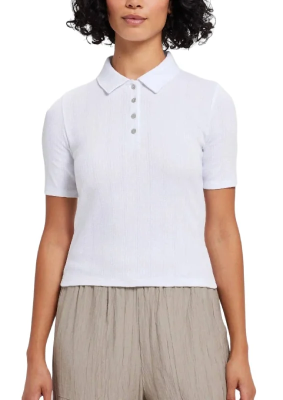 Hot Styles Pointelle Polo In White