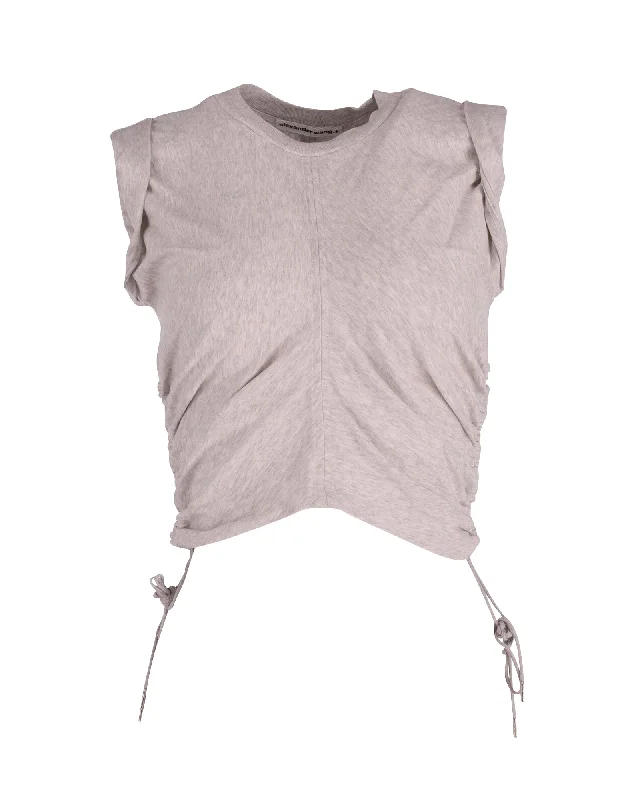 End Of Season Sale T by Alexander Wang Ruched Side Detail Top in Grey Cotton