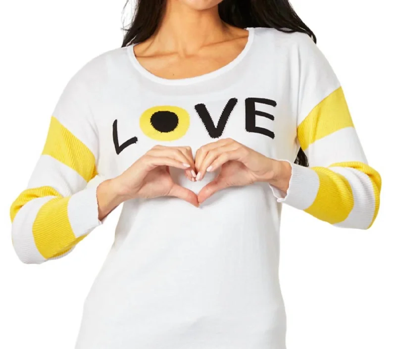 Luxury Fashion Love Eye Crew Top In White/lemon