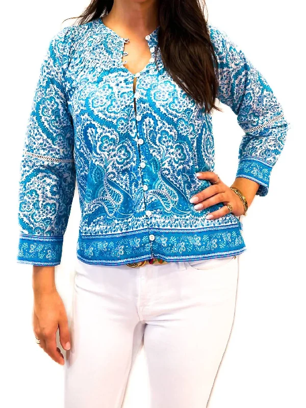 Casual Fashion Hannah Top Effervescent Paisley In White/capri Turquoise