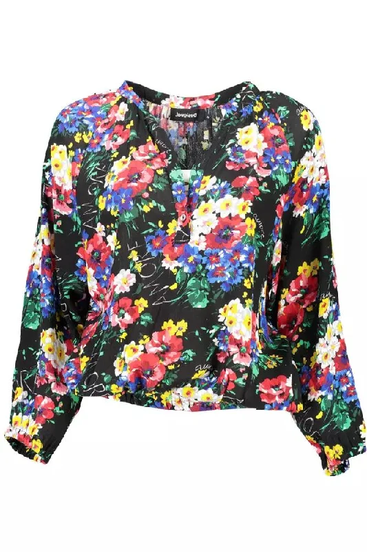 Classic Elegance Sales Desigual Vibrant V-Neck Buttoned Top with Elastic Women's Waist