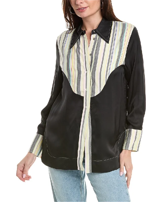 Unleash Your Trendy Side GANNI Mix Slub Stripe Shirt