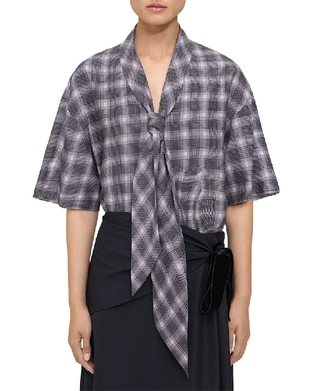 Modern Fashion Sale Theory Wrinkle Check Silk-Blend Top