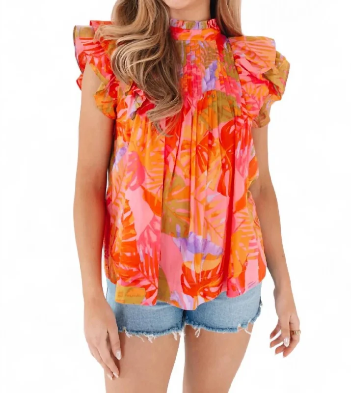 The Latest Fashion Trends Eden Pleated Lined Cotton Top In Pink Multi