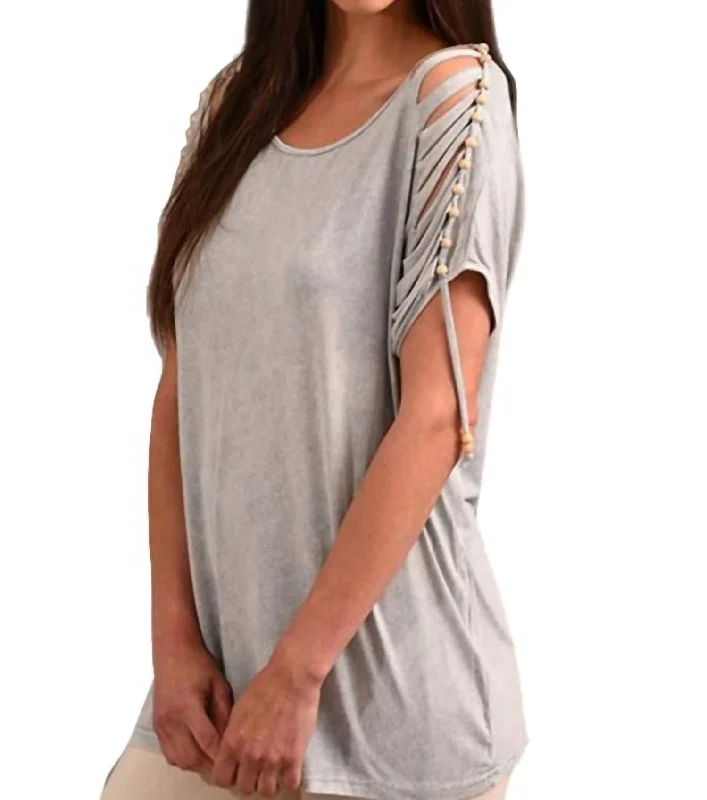 Limited Stock, Big Sale Stone Wash Cut Out Beaded Top In Slate