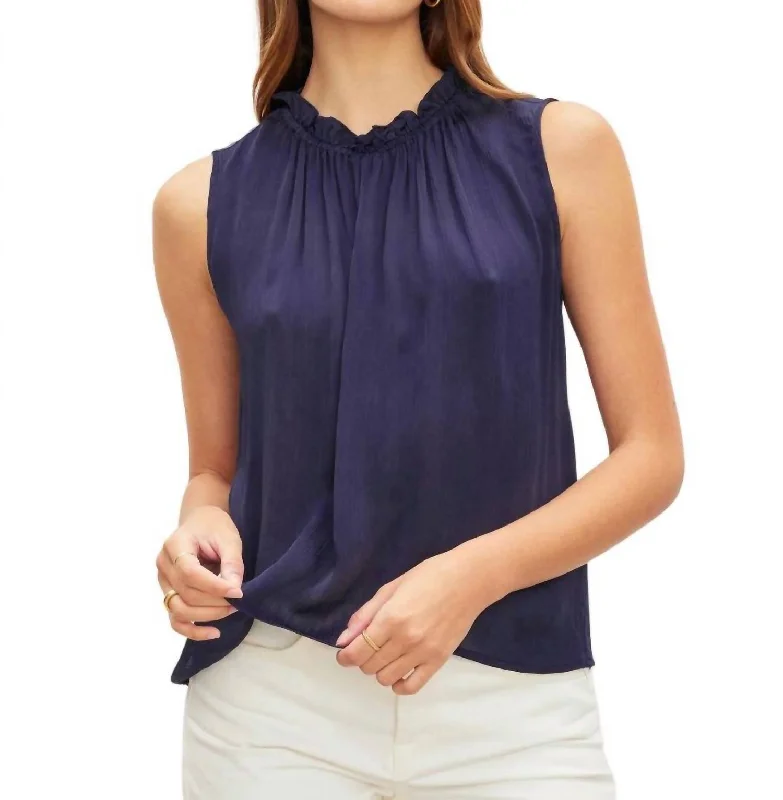 Weekend Exclusive Crinkled Viscose Kiana Top In Navy