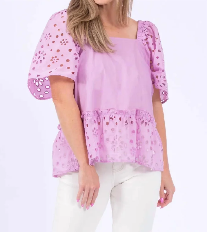 Premium Style Kieran Eyelet Top In Lilac