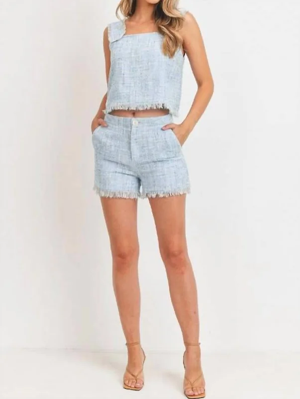 Durable Fashion Picks Tweed Fleck Top In Baby Blue